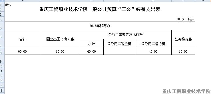 重庆工贸职业技术学院2016年部门预算表